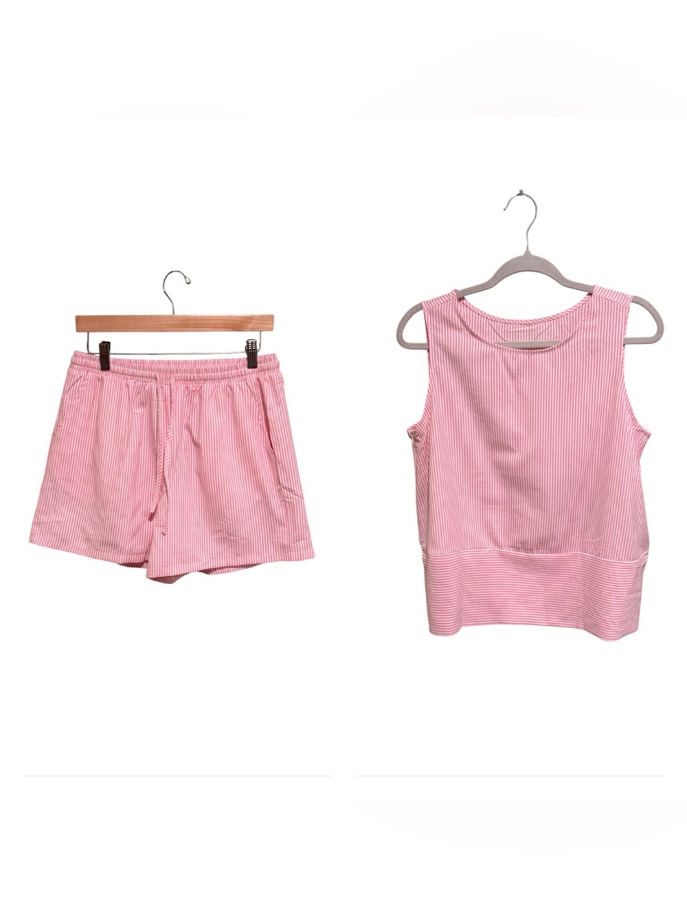 NWT 100% Cotton Pink Striped Tank & Drawstring Shorts Set - Size Medium